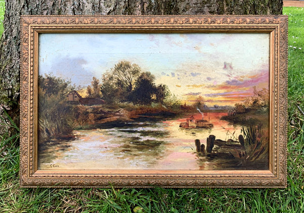 Fine Late C19th Victorian English School Oil on Canvas -River Landscape by G.Cole SOLD