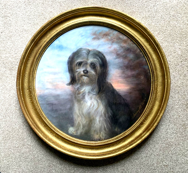 Beautiful Edwardian Pastel Portrait of a Lhasa Apso 1906 SOLD