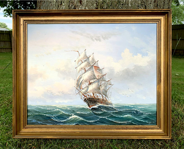 Fine Vintage Maritime Oil on Canvas - Clipper at Sea - J. Hardie SOLD