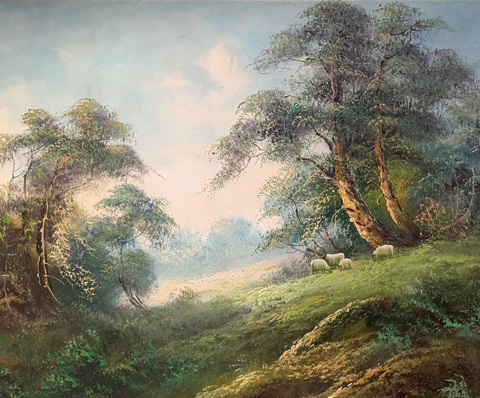 Excellent Vintage English School Oil on Canvas - Sheep Grazing SOLD