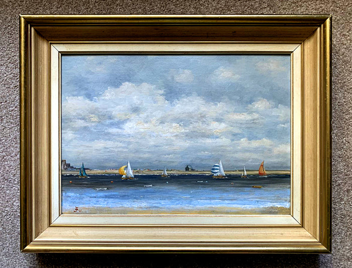 Fine Vintage English School Oil on Canvas Beach Scene - 