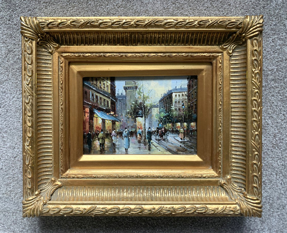 Elegant Vintage French Impressionist School Oil on Panel - Parisien Boulevard SOLD
