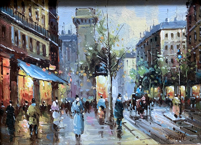 Elegant Vintage French Impressionist School Oil on Panel - Parisien Boulevard SOLD