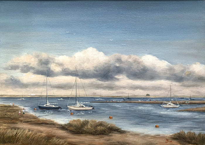 Fine Vintage English School Oil on Canvas Beach Scene - 