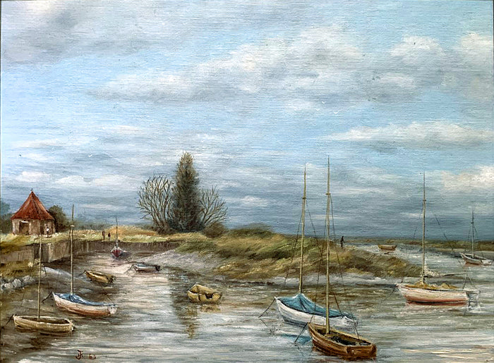 Fine Vintage English School Oil on Canvas Board of Snape Suffolk - 