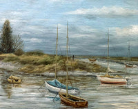 Fine Vintage English School Oil on Canvas Board of Snape Suffolk - "October"
