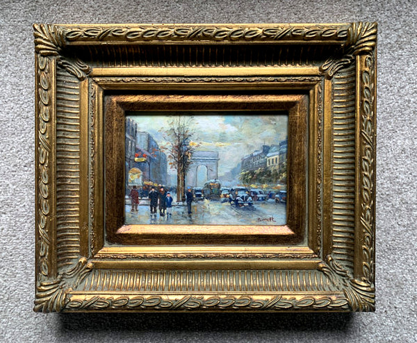 Vintage French Impressionist School Oil on Panel - Busy Parisian Boulevard SOLD