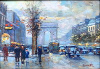 Vintage French Impressionist School Oil on Panel - Busy Parisian Boulevard SOLD