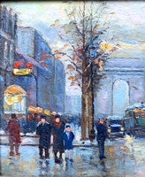 Vintage French Impressionist School Oil on Panel - Busy Parisian Boulevard SOLD