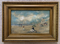 Antique Oil on Panel of a Beach Scene French School SOLD