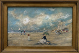 Antique Oil on Panel of a Beach Scene French School SOLD