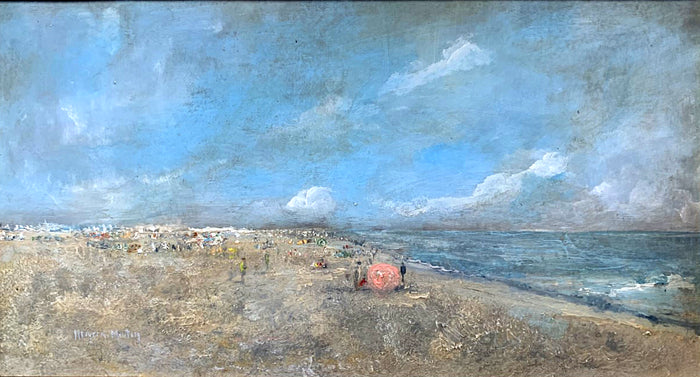 Elegant Vintage French Impressionist Oil on Panel - Extensive Beach Scene SOLD
