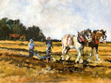 Fine Vintage English Impressionist Oil on Board - The Ploughing Team SOLD