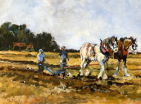 Fine Vintage English Impressionist Oil on Board - The Ploughing Team SOLD