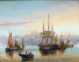Exquisite Vintage Nautical Oil on Panel - Shipping at Anchor - J.Hardie SOLD