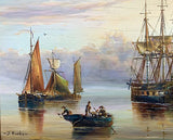 Exquisite Vintage Nautical Oil on Panel - Shipping at Anchor - J.Hardie SOLD