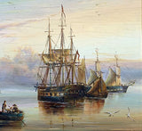 Exquisite Vintage Nautical Oil on Panel - Shipping at Anchor - J.Hardie SOLD