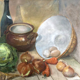 Exquisite Vintage French Still Life Oil on Board of Vegetables & Wine on a Bench SOLD