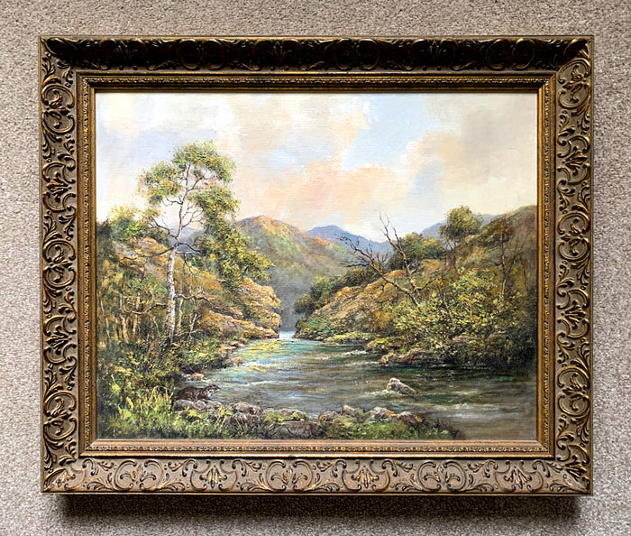 Delightful Vintage English School Oil on Canvas Board - Rural River Landscape SOLD