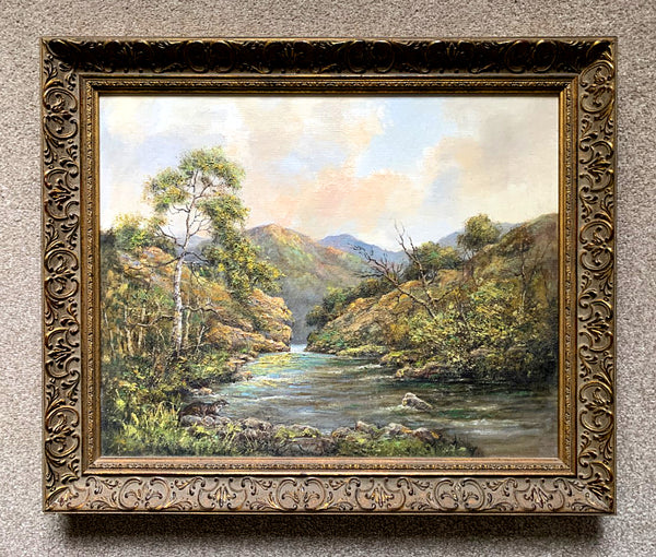 Delightful Vintage English School Oil on Canvas Board - Rural River Landscape SOLD