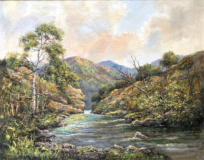 Delightful Vintage English School Oil on Canvas Board - Rural River Landscape SOLD