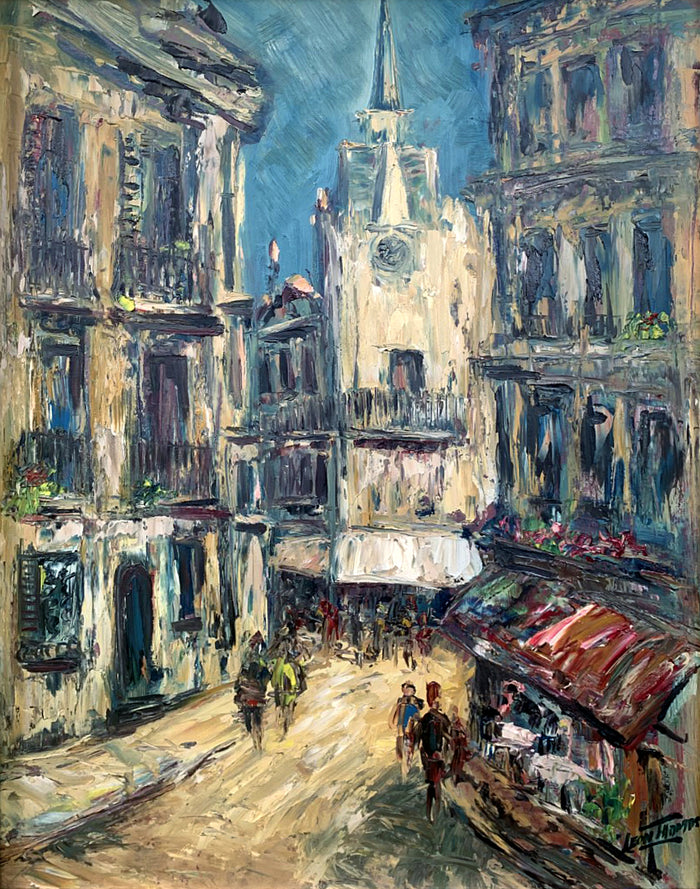 A Stunning Vintage 1950's Post Impressionist Oil on Canvas Board - Busy Street Scene SOLD