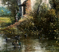 Superb Vintage English School Oil on Board - " The Duck Pond " Brian Connold 1993 SOLD