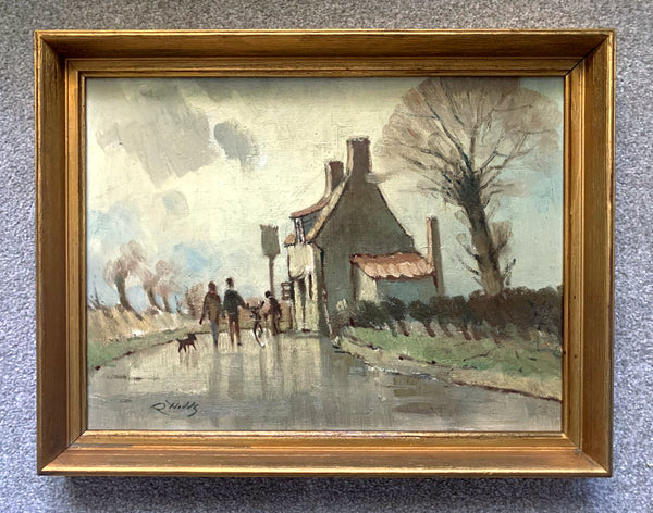 Fine Vintage East Anglian School Oil on Board - Wet Day in Norfolk - Roy Hodds SOLD