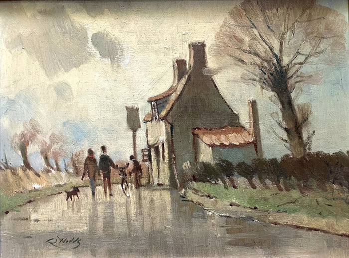 Fine Vintage East Anglian School Oil on Board - Wet Day in Norfolk - Roy Hodds SOLD
