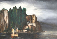 Fabulous Large Early C20th Modernist Oil on Canvas - Boat by a Rocky Shoreline "CW"SOLD