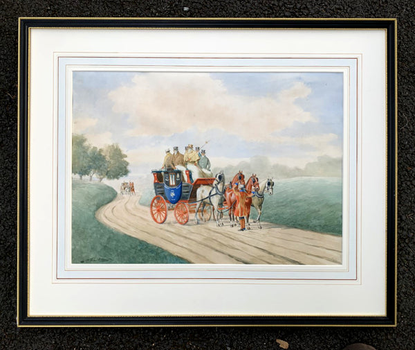 Superb Large Early C19th Regency Watercolour - The Mail Coaches SOLD