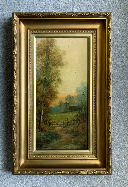 Fine Edwardian English School Oil on Board - Rural Landscape & Church - G.Cole (British)SOLD