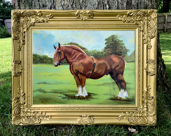 Fine Vintage Early C20th Oil on Board Portrait of a Suffolk Punch 1946 SOLD