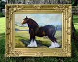 Fine Vintage Early C20th Oil on Board Portrait of a Heavy Horse 1946 SOLD