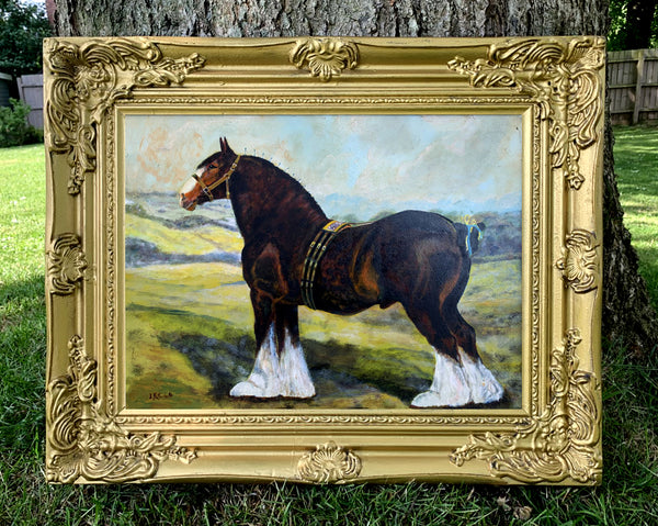 Fine Vintage Early C20th Oil on Board Portrait of a Heavy Horse 1946 SOLD