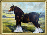 Fine Vintage Early C20th Oil on Board Portrait of a Heavy Horse 1946 SOLD