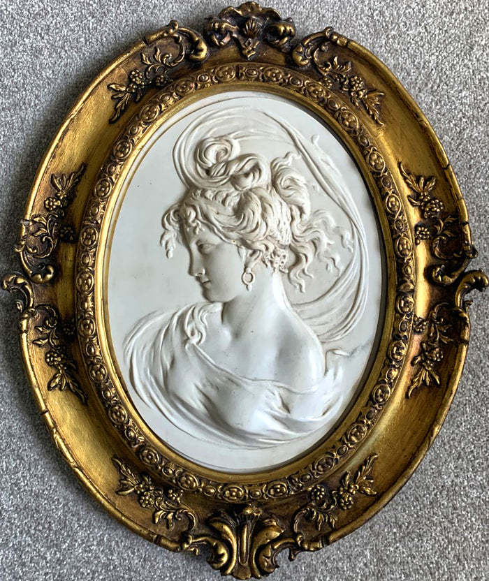 Fabulous Large Vintage Oval Rococo Framed Neoclassical Marble Relief Plaque SOLD