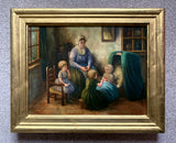 Delightful Vintage Dutch School Oil on thick wood Panel depicting a Family Group SOLD