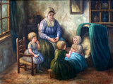 Delightful Vintage Dutch School Oil on thick wood Panel depicting a Family Group SOLD