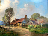 Exquisite Large Vintage English School Oil on Canvas - Rural Cottage SOLD