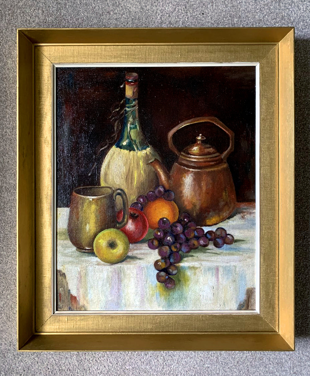 Delightful Vintage Mid C20th Still Life Oil on Canvas Board 1963 SOLD