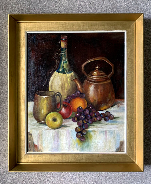 Delightful Vintage Mid C20th Still Life Oil on Canvas Board 1963