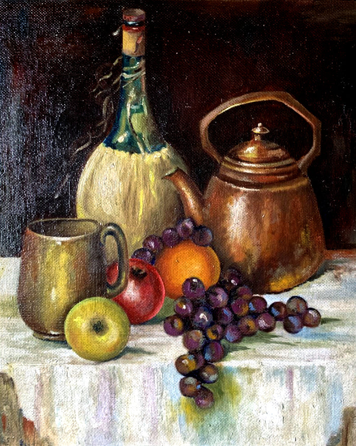 Delightful Vintage Mid C20th Still Life Oil on Canvas Board 1963 SOLD