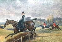 Superb C19th Victorian Oil Pastel Painting "Over the Fence" Hunting Scene SOLD