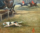 Superb C19th Victorian Oil Pastel Painting "Over the Fence" Hunting Scene SOLD