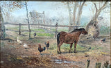 Exquisite Vintage Oil on Board of a Horse, Chickens & Ducks in a Farmyard - John Mace SOLD