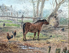Exquisite Vintage Oil on Board of a Horse, Chickens & Ducks in a Farmyard - John Mace SOLD