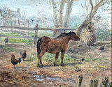 Exquisite Vintage Oil on Board of a Horse, Chickens & Ducks in a Farmyard - John Mace SOLD