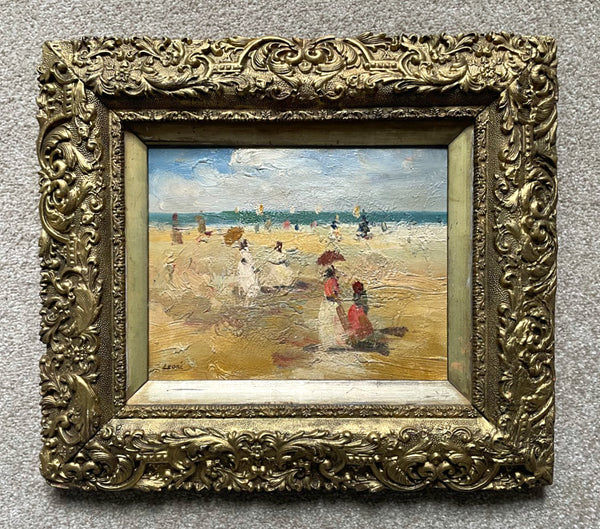 Beautiful Early C20th Antique French Impressionist Oil on Panel - At the Beach SOLD