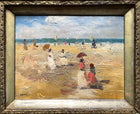 Beautiful Early C20th Antique French Impressionist Oil on Panel - At the Beach SOLD